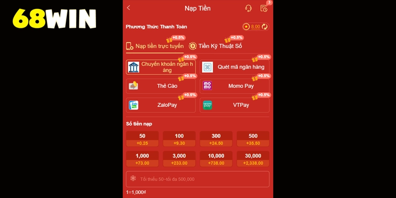 Nạp Tiền 68win - Quy Trình Cấp Vốn Khởi Nghiệp Siêu Tốc 11 Đăng nhập và chọn nạp tiền 68win thông qua hình thức ngân hàng